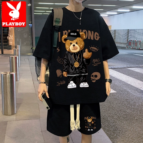 Playboy, мужской летний шелковый комплект, шорты, подходит для подростков, короткий рукав