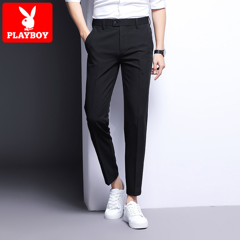 Flower Playboy casual pants men's spring fall swarm with small feet long pants Korean version Business loose trendy Western dress pants