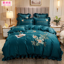 European embroidered cotton lace dress four-piece padded bedspread non-slip bed set 4-piece quilt cover 1 5 1 8 2