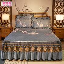Velvet quilted bed skirt piece thickened double anti-slip Simmons mattress cover short plush bedspread 1 8m removable
