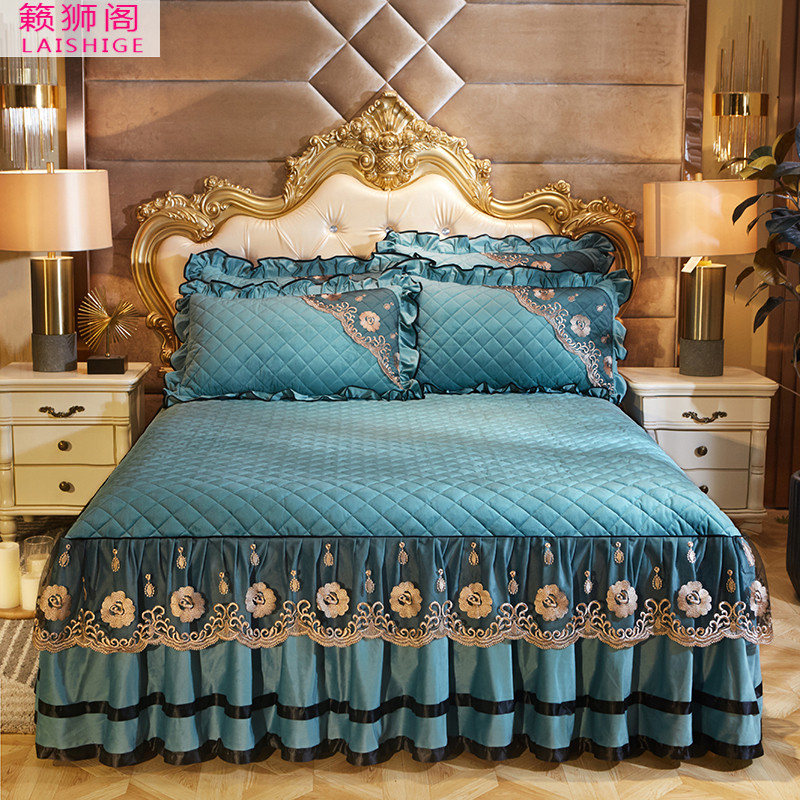 Crystal suede bed Skirt Single Skirt Style Bed Hood Flannel Clip Cotton Mat dreamt Anti-slip bed Winter Princess Wind Dust Shield-Taobao