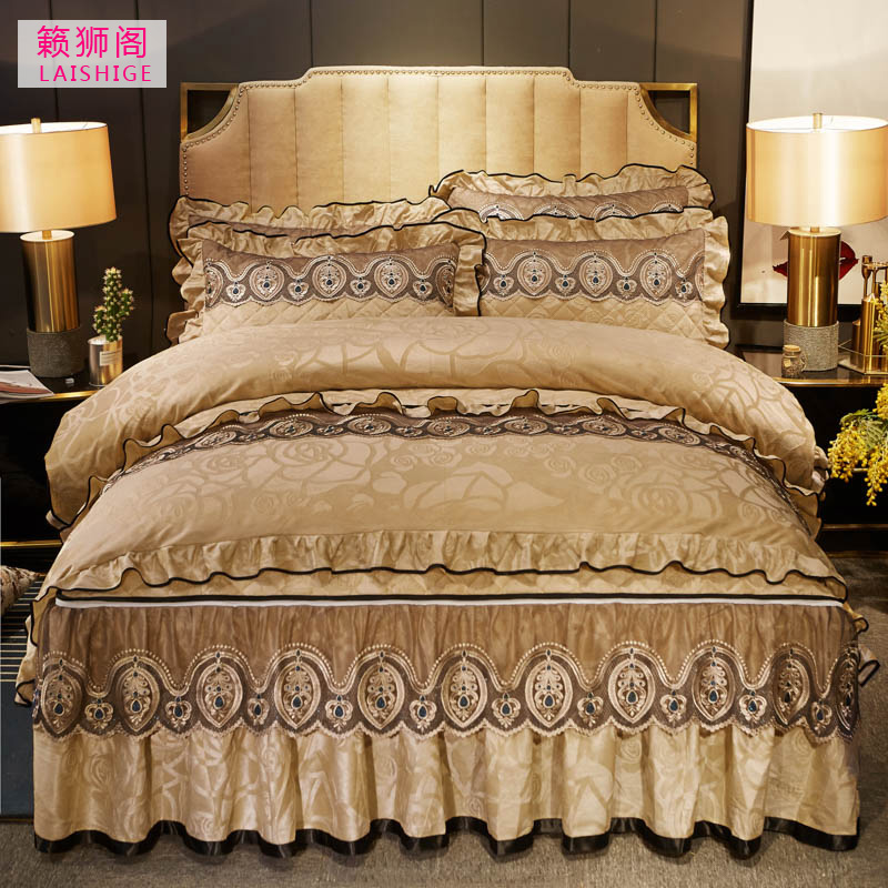 European-style velvet bed skirt-type four-piece quilted thickened bed cover bedspread 4-piece quilt cover 1 8 meters bedding
