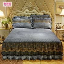 European Crystal velvet bed skirt single piece cotton padded short plush lace bed cover Simmons double bed set non-slip
