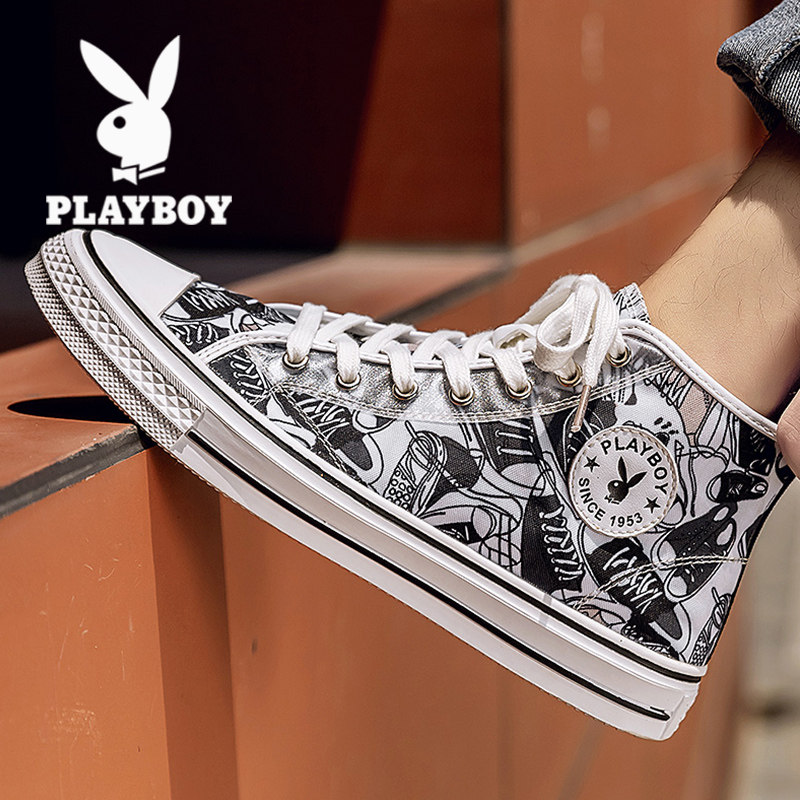 Floral Playboy men's shoes 2022 new Summer Breathable Tide Shoes High Cylinder Graffiti Sails Shoes Men Trend Printed Board Shoes