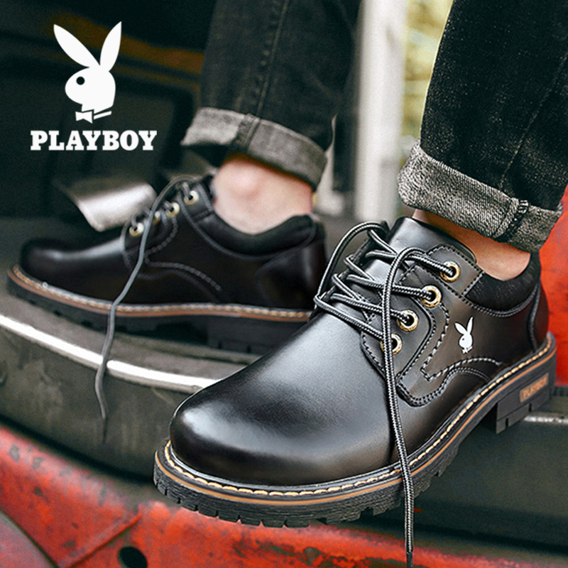 Floral Playboy men's shoes Summer men's outdoor casual leather shoes men's head overalls shoes genuine leather low help Martin shoes