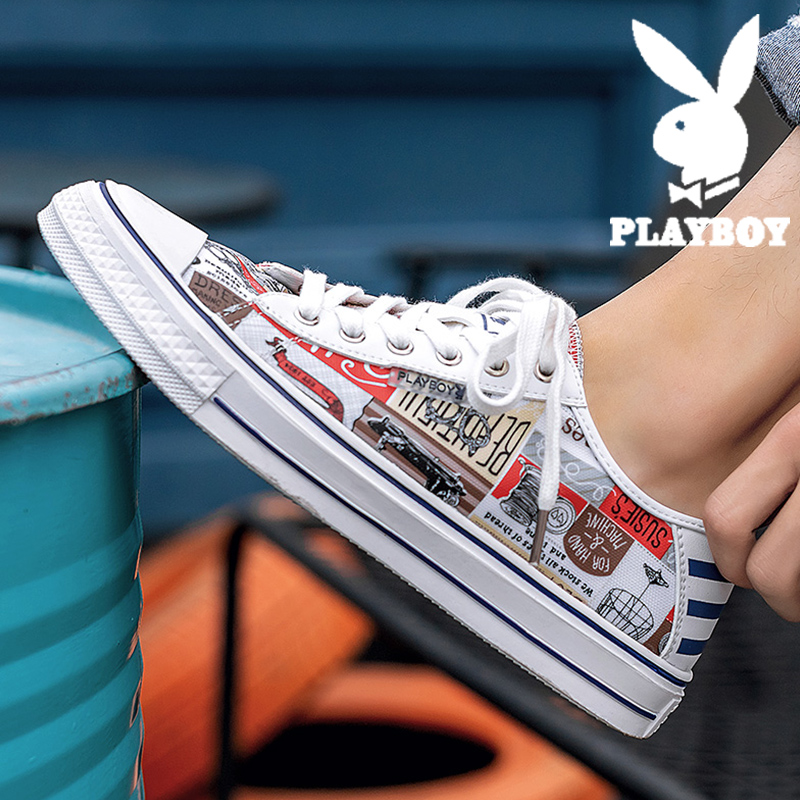 Flowers Playboy Men Shoes Summer Tide Shoes Graffiti Sails Shoes Students Breathable Trends 100 Hitch Low Bunch Shoes Men's Board Shoes