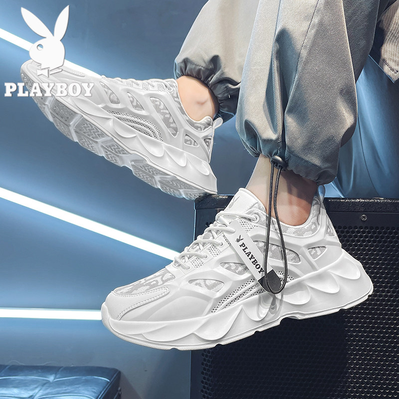Playboy summer men's shoes 2023 new breathable hollow mesh shoes men's mesh surface increased trendy sports daddy shoes