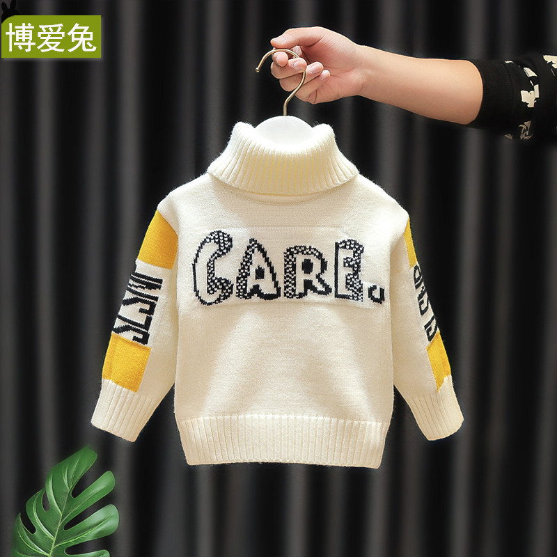 Children's sweater autumn winter wear 2021 new Korean version of the foreign style boy high neck thick baby tops children's knitwear