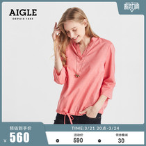 AIGLE AGao Spring Summer LINCROP Female DFT Speed Dry Hygroscopic Perspiration Perspirin Color Small V Collar Sleeve Head 70% Sleeve Shirt