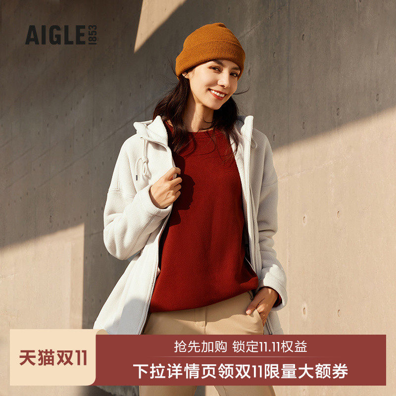 AIGLE Ai High Autumn Winter POLARTEC OUTDOOR WARM WEAR Wear Collection Waist Full Zipper Thick Grip Suede Jacket Woman-Taobao