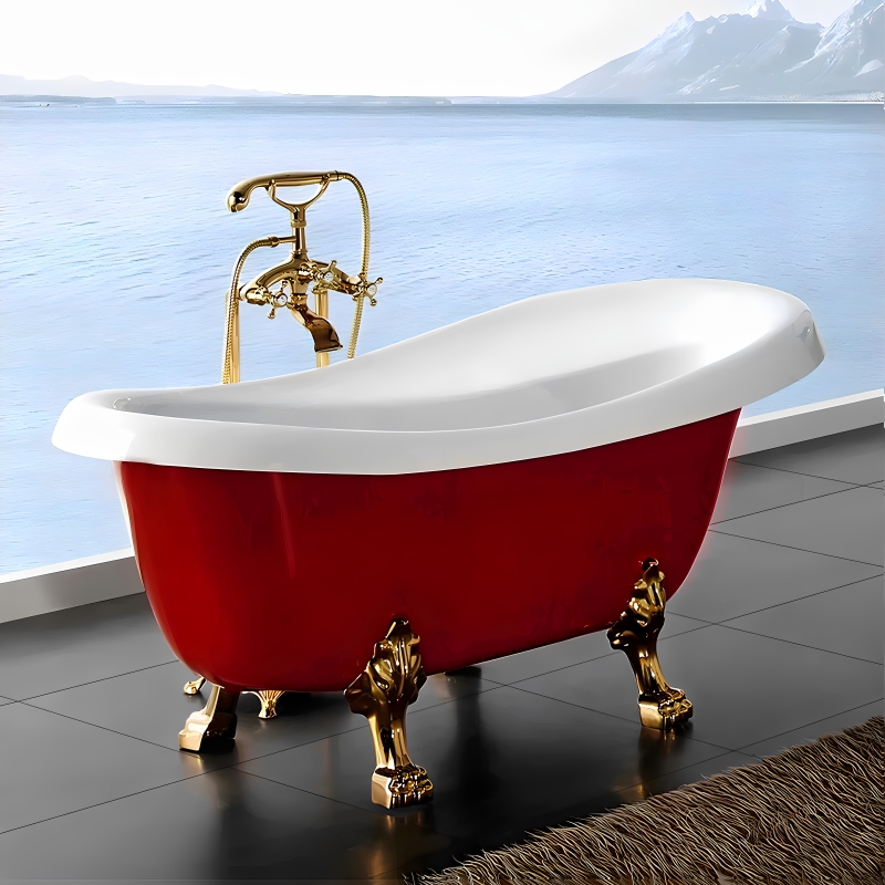 French-Style Retro Imperial Bathtub, Freestanding, for Home Use, Acrylic, Double-Layer Insulation, Suitable for Small Apartments, Hotels, Guesthouses, and Beauty Salons