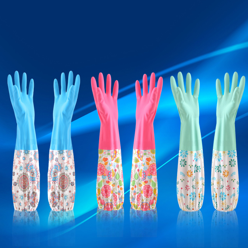 Dishwashing gloves Women's summer work housework kitchen cleaning rubber washing clothes Rubber velvet gloves household waterproof