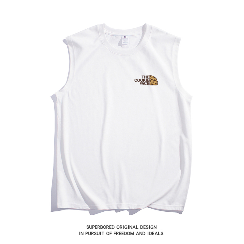 Summer Trendy Fun Cookie Print Tank Top for Men, Pure Cotton, Loose Fit, Plus Size, Sleeveless T-Shirt, Sports Fitness Undershirt, Vest