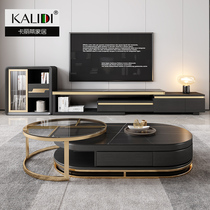 Rock board tea table light luxury modern simple living room household small apartment multi-functional creative tempered glass combination tea table