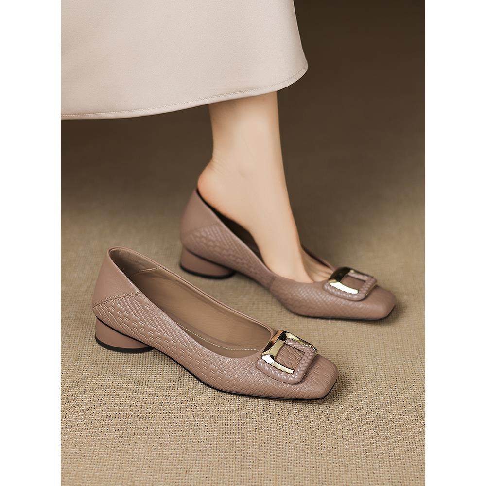Lambskin leather ~ Genuine leather 3cm low-heeled square-toe slip-on loafers, soft leather, soft sole women's shoes