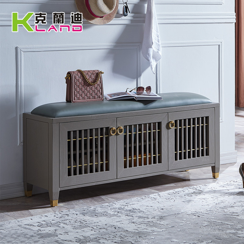 Krandi light luxury changing shoe stool shoe cabinet home door can sit on leather breathable dustproof multi-functional solid wood porch stool