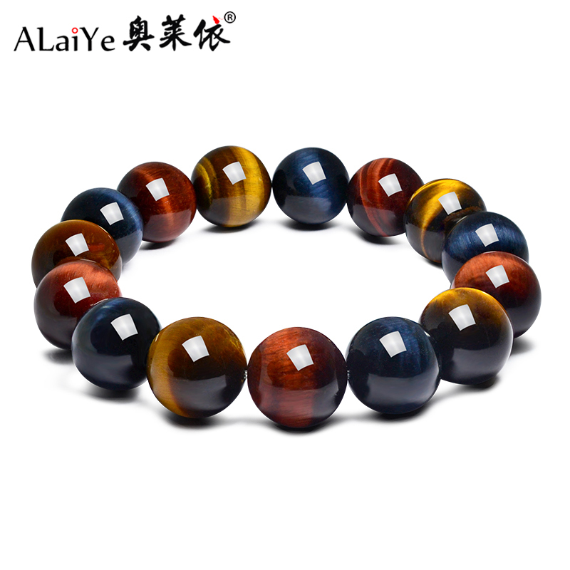 Natural Tiger Eye Stone Red, Yellow and Blue Three-Color Bracelet for Women, Colorful Tiger Eye Stone Beads, Couple Bracelets for Men, Wood-Changing Stone Jewelry