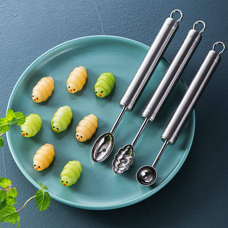 Ball Digger Digging Fruit Ball Spoon Set 304 Stainless Steel Double-headed Caterpillar Creative Flower Style Assortment Artifact