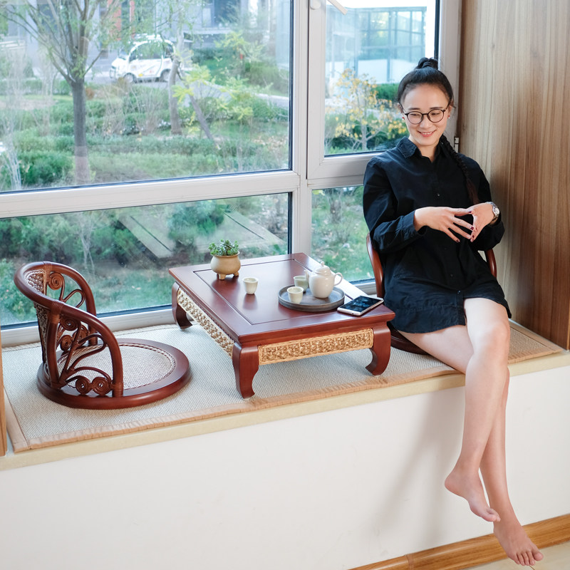 Bay window small table small coffee table creative rattan simple modern light luxury solid wood table Nordic Japanese tatami tea table
