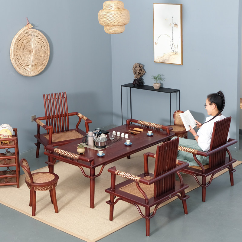 New Chinese tea table and chair combination small tea table balcony Kung Fu tea table simple modern Zen rattan solid wood tea table