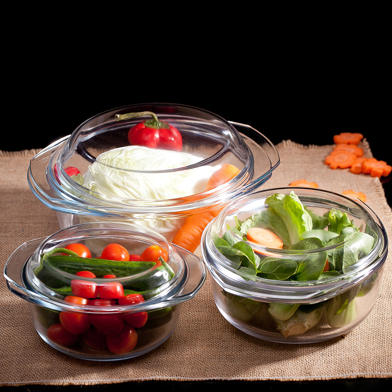 Microwave oven special glass bowl with lid Household transparent heat-resistant steamed custard bowl binaural baking bowl Oven heating utensils