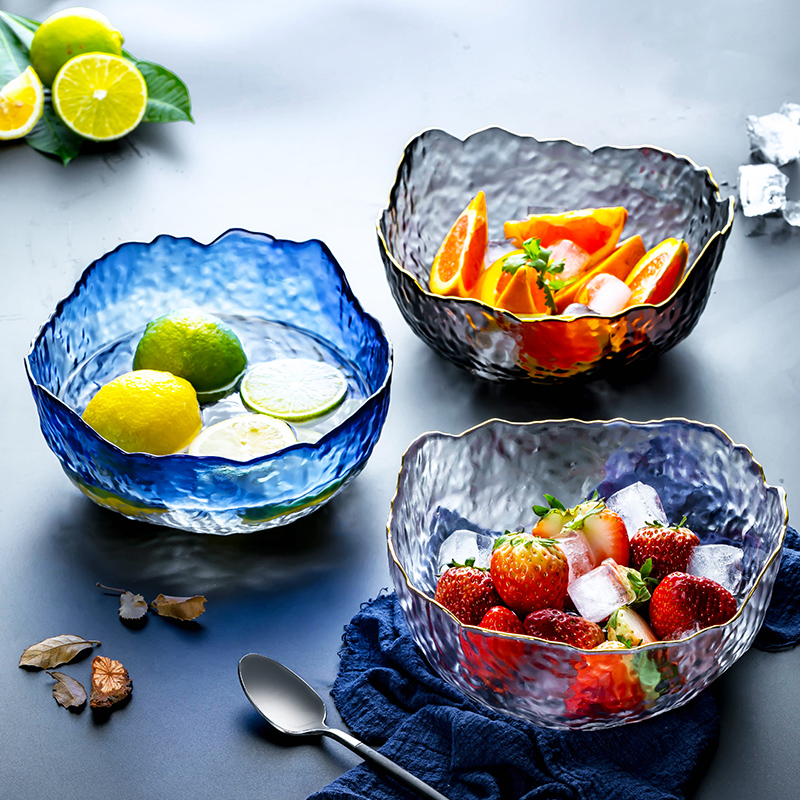 ins wind Phnom Penh hammered glass fruit plate home living room large creative net red plate Nordic style fruit plate