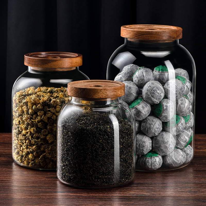 Home big number transparent glass tea leaf jars sealed tank damp tea pot flower tea loose tea storage tea storage tanks Sub-catty