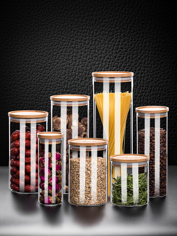 Whole grain storage tank Transparent glass bottle with lid sealed tea can Coffee bean storage tank Food storage tank