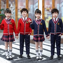 Primary school class uniform Kindergarten garden uniform British style school uniform Childrens spring and autumn suit Mens and womens childrens five-piece performance suit