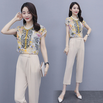 2021 summer dress New temperament thin chiffon shirt set womens European station fashion foreign casual pants two-piece set