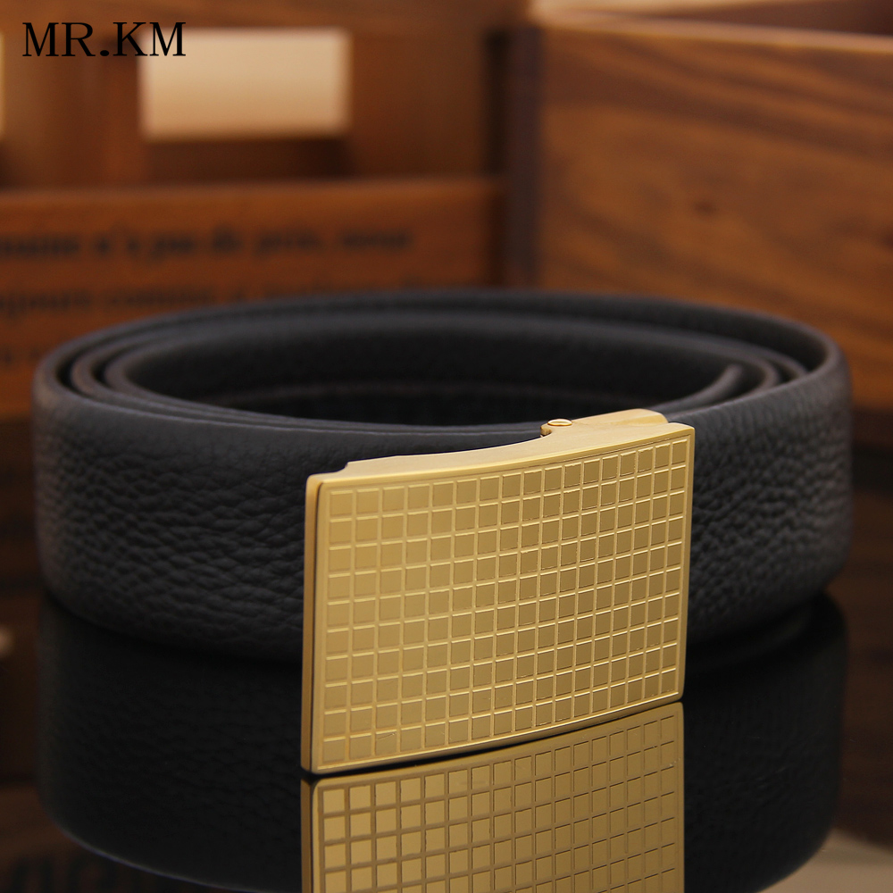 MR KM classic fine plaid stainless steel leather head imported first layer cowhide pig intestine belt automatic buckle belt male
