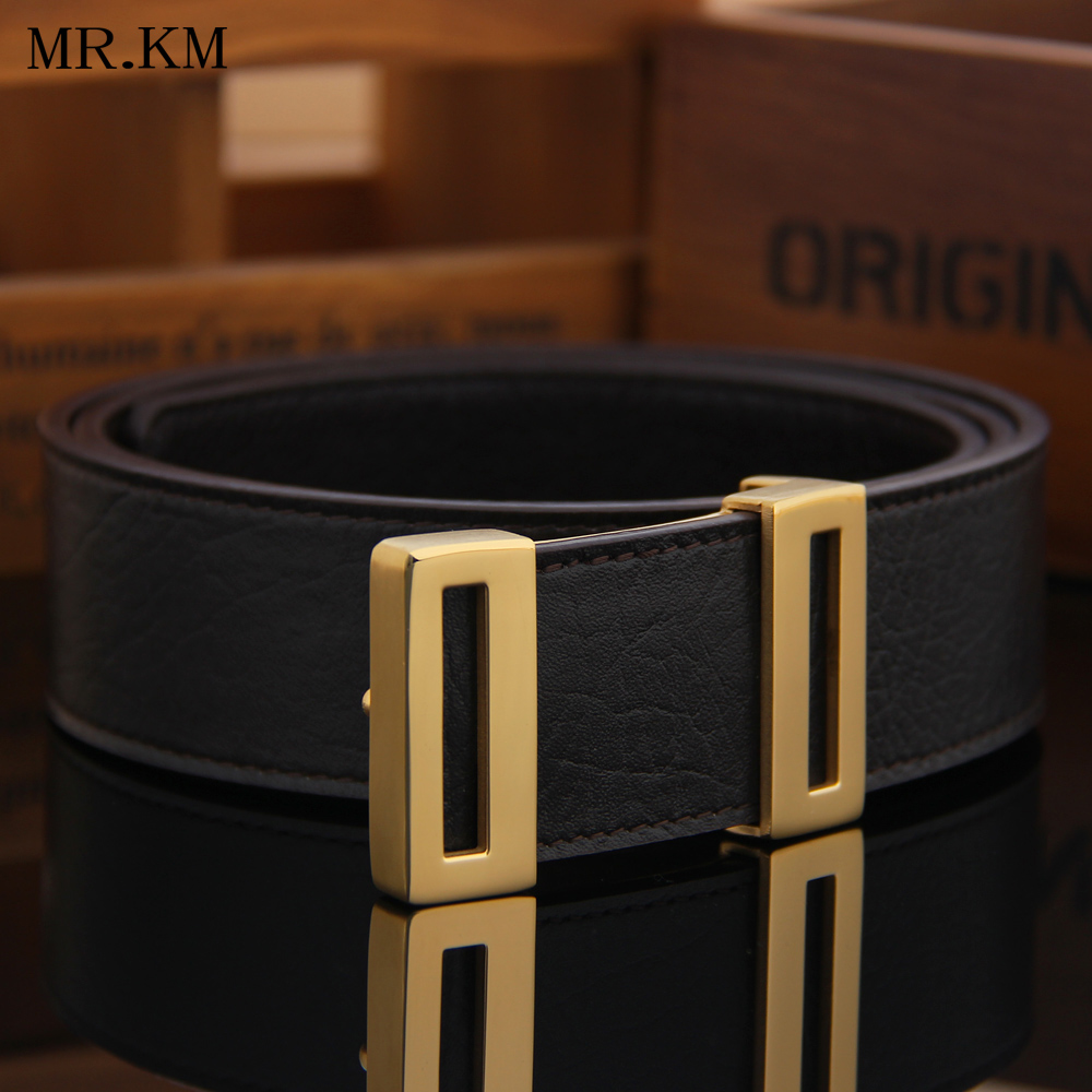 MR KM belt men's simple and fashionable steel buckle double-sided first layer cowhide belt trendy men's belt