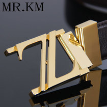 MR KM Belt Mens Z-character bronze buckle Business belt Male Bull Leather Smooth Buckle Stylish Middle-aged Youth Pants Strap