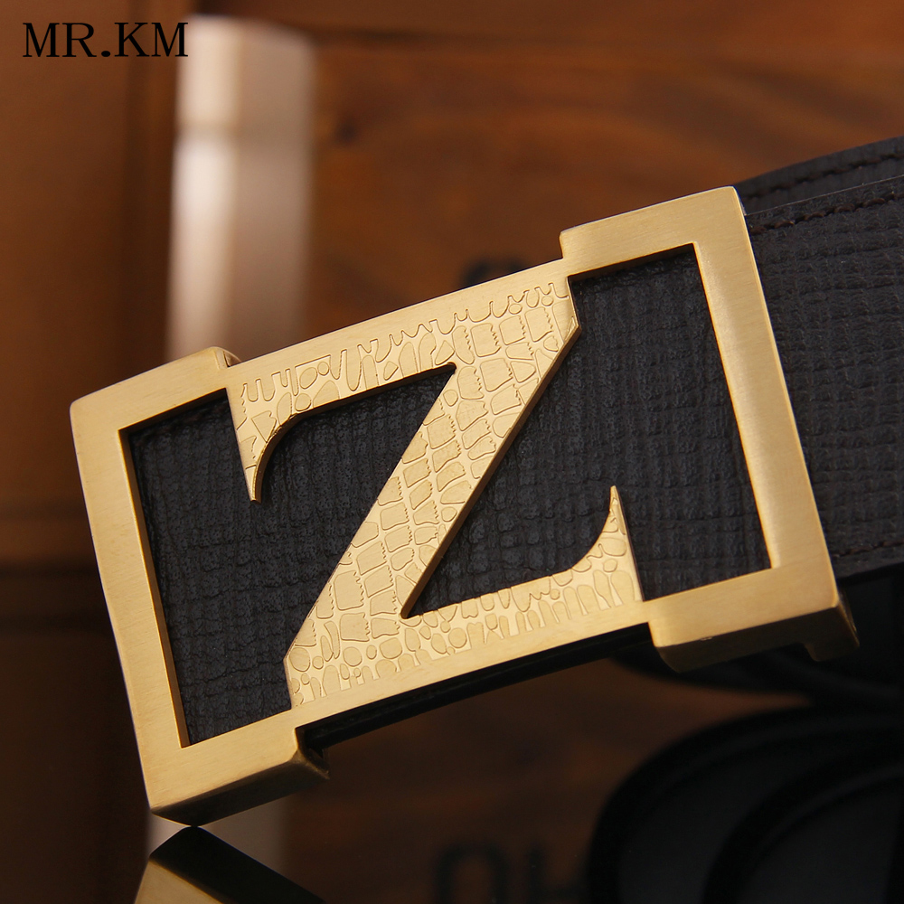 MR KM's exposed stainless steel wide - version Z - tab belt men's leather fashion casual belt tide men