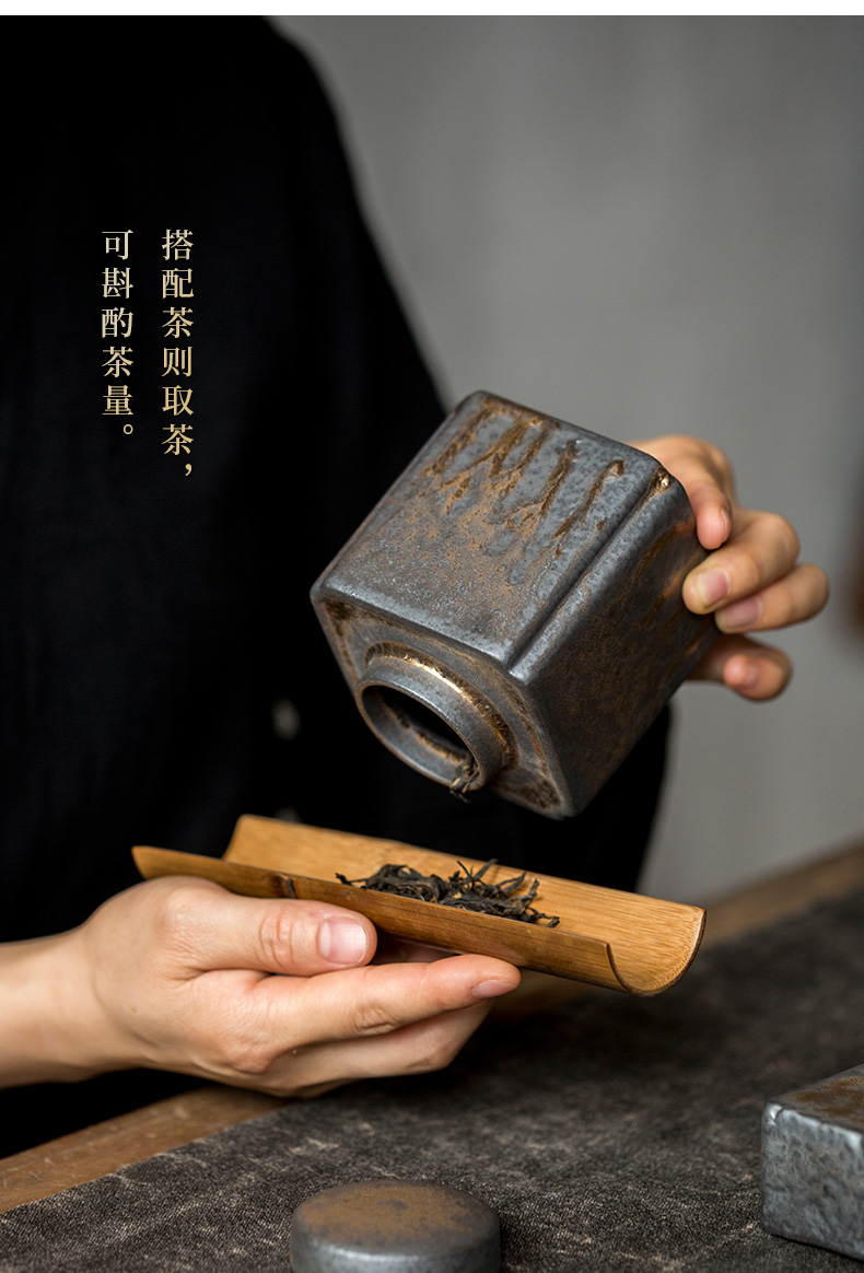 Ultimately responds to coarse pottery vintage Japanese small caddy fixings gold variable storage POTS trumpet tea warehouse, black iron wake POTS of gold