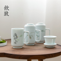 Drinking ceramic teacup with lid Filter Tea making Personal large tea water separation mug Water cup Office