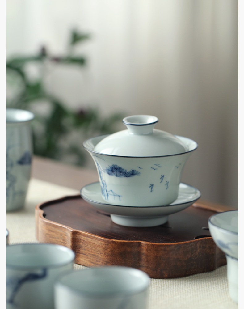 Ultimately responds to hand draw three to prevent hot tureen tea cups of jingdezhen blue and white manually large single kung fu tea tea bowl