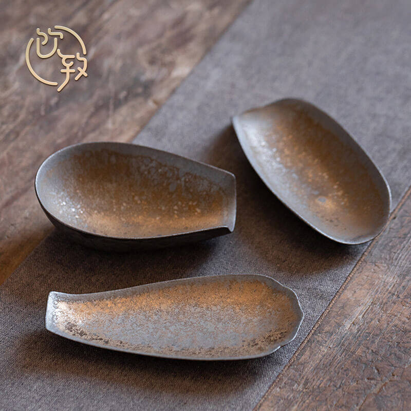 Drink-to-white gold ceramic tea Zhanfu tea Shovel Tea Scoop Tea Spoon Bounty Tea Lotus Tea Shovel Coarse Pottery Zen to Wake Tea Handmade Tea