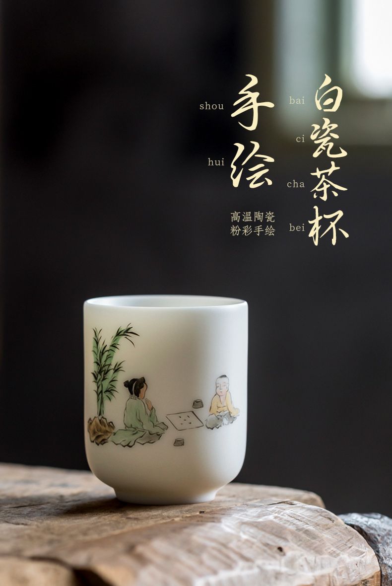 Ultimately responds to dehua white porcelain hand - made teacup unique carried large master sample tea cup cup single CPU kungfu single CPU