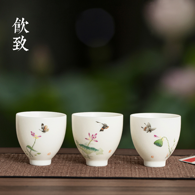 Ultimately responds to dehua white porcelain single CPU full checking ceramic sample tea cup large master cup tea set personal cup single CPU