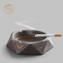 Drinking gold ceramic ashtray creative coarse pottery anti-fly ash office tea table retro ornaments tea set tea ceremony accessories