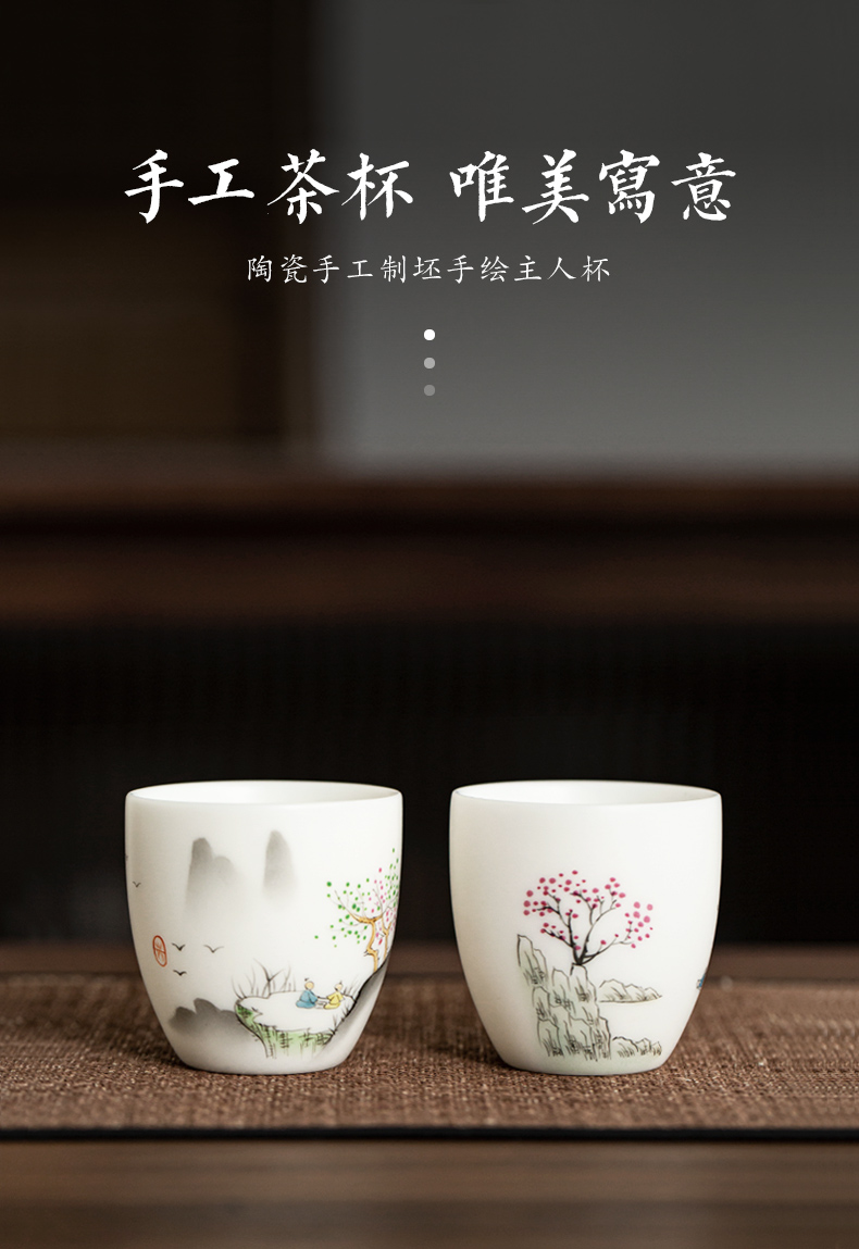 Ultimately responds to dehua white porcelain teacup suet jade porcelain craft master sample tea cup cup single cup large - sized ceramic kung fu tea cups