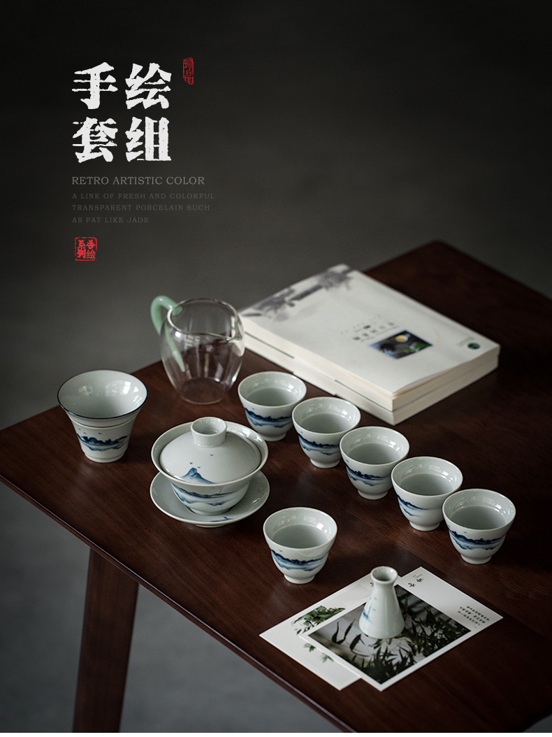 Ultimately responds contracted kung fu tea set to suit Japanese blue and white tea tureen hand - made ceramic cups home sitting room office