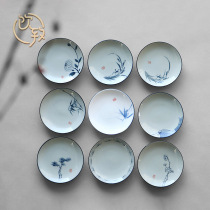 Yizhi hand-painted blue and white tea tray Tea cup coaster Jingdezhen ceramic cup holder Japanese antique tea tray Tea ceremony zero match