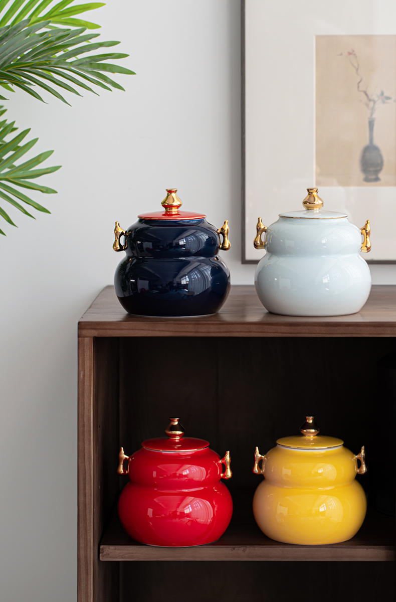 Ultimately responds to fu lu tea pot ceramic tea warehouse creative storage POTS with retro household large seal storage tank