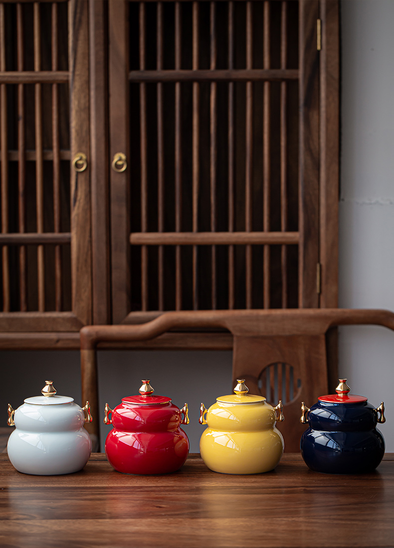 Ultimately responds to fu lu tea pot ceramic tea warehouse creative storage POTS with retro household large seal storage tank