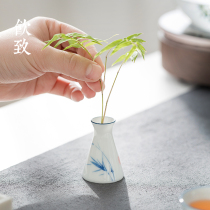 Zen hand-painted blue and white porcelain Jingdezhen mini tea table small vase decoration Tea ceremony cover set tea cover set Tea set