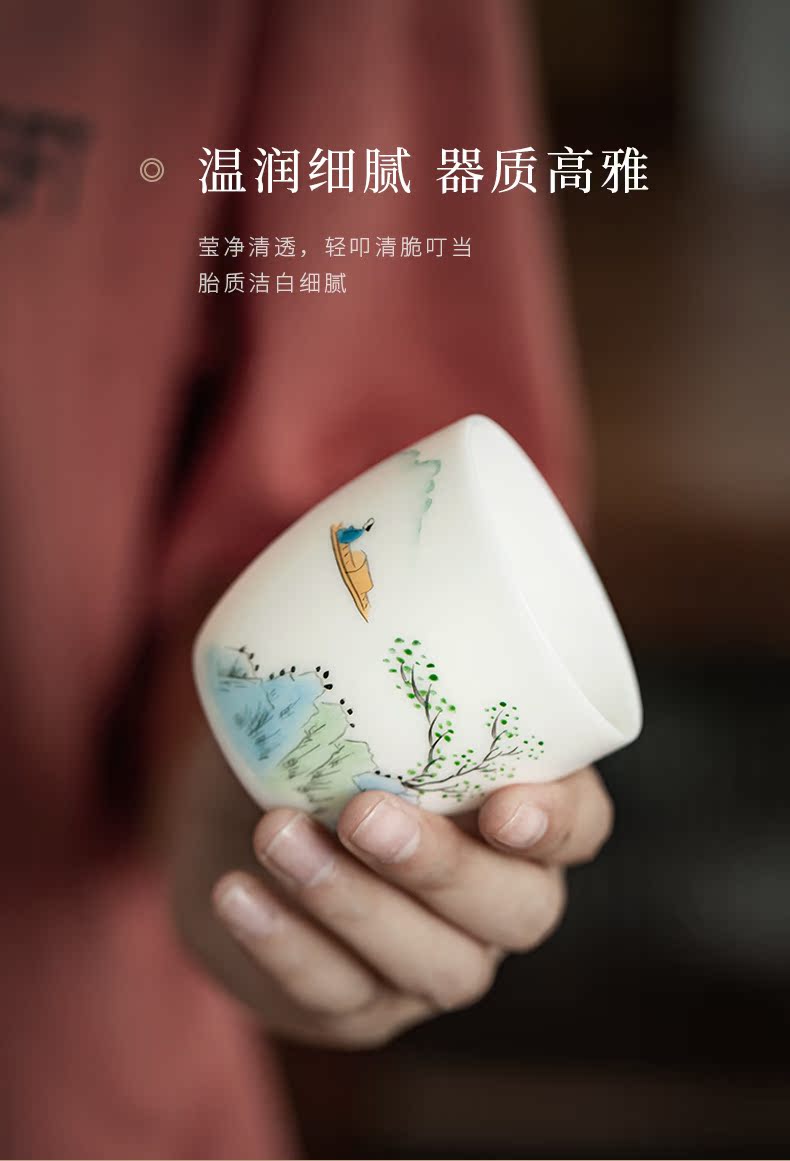 Ultimately responds to dehua white porcelain teacup suet jade porcelain craft master sample tea cup cup single cup large - sized ceramic kung fu tea cups