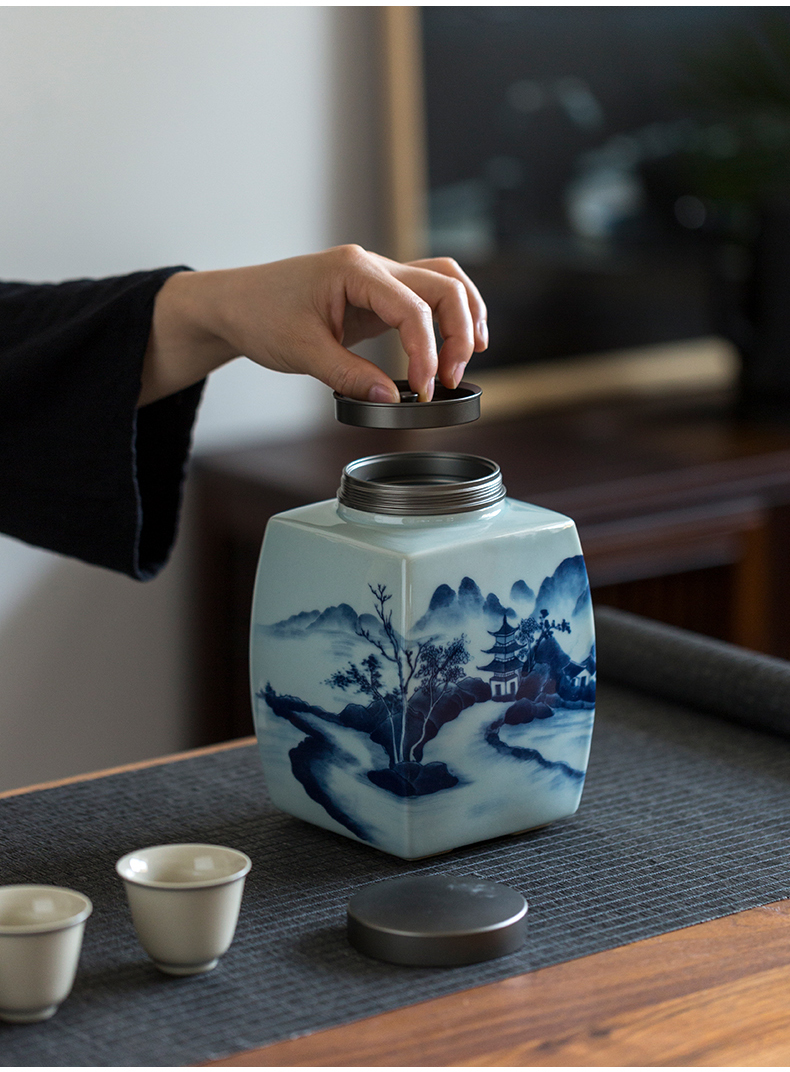 Ultimately responds to hand - made ceramic deposit receives large blue and white porcelain tea pot storage tank jar archaize ceramic seal tea warehouse