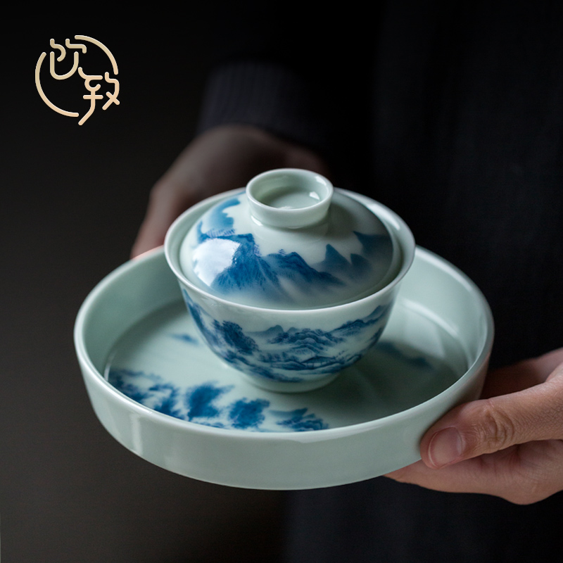 Ultimately responds to jingdezhen blue and white pot bearing restoring ancient ways is contracted teacup pad dry machine ceramic zero way tea pot pad tea pot bearing